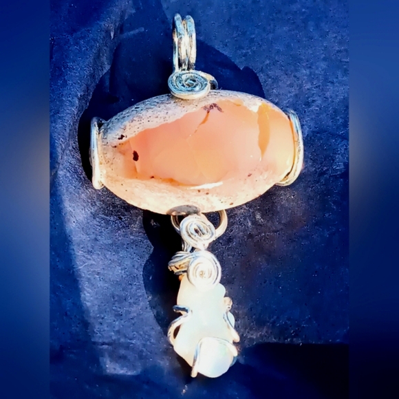 Mexican Cantera And Australian Opal Pendant Sterling Silver Eye - Picture 4 of 16